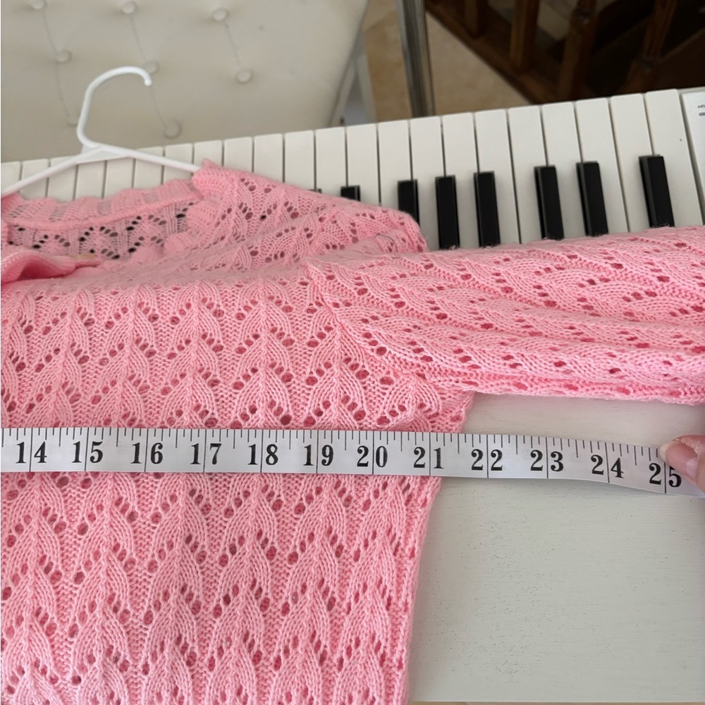 Pink Handmade Pointelle Knit Button-Up Sweater Cardigan - Picture 9 of 10